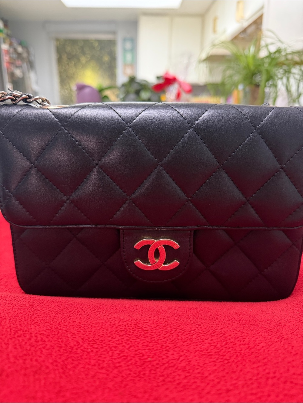 Black Quilted Leather Shoulder Bag with Gold CC Accent
